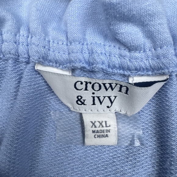 Crown & Ivy Womens XXL Blue Off Shoulder Blouse Eyelet Lace Ruffle Stretch Top - Picture 4 of 6